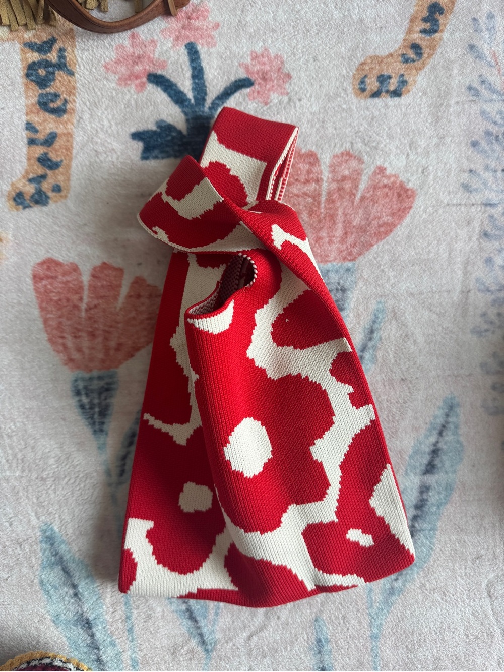Red and Cream Flower Knit purse